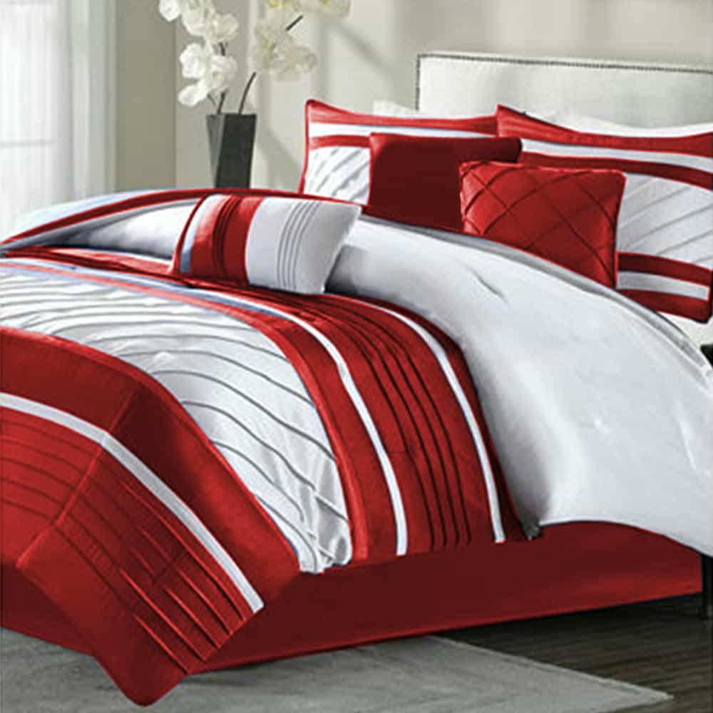 Embellish Pleated Duvet Set - Red & White