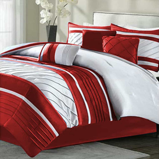 Embellish Pleated Duvet Set - Red & White