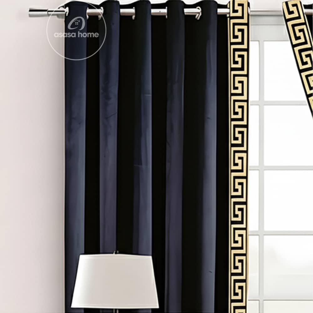 2 Pieces Premium Splendid Velvet Curtain Panels & 2 Belts - Black