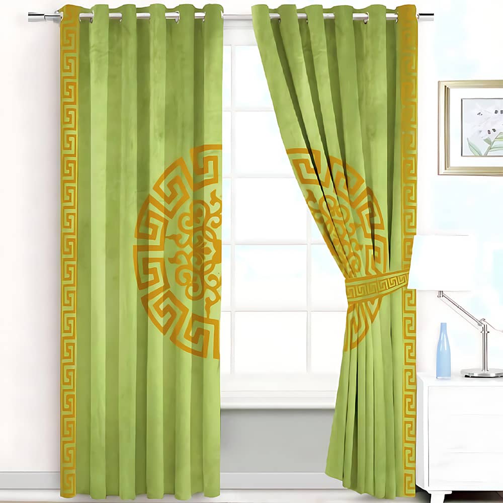 2 Pieces Premium splendid velvet curtain Panels & 2 Belts (Green & Black)
