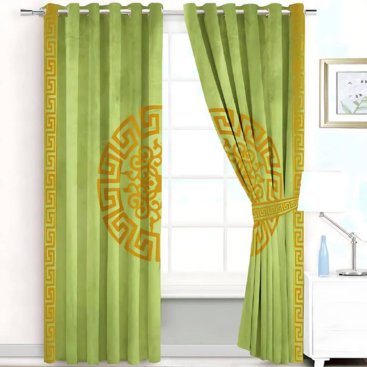 2 Pieces Premium splendid velvet curtain Panels & 2 Belts (Green & Black)