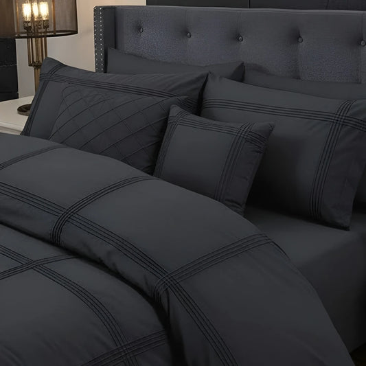 Box Pleated Duvet Set - Dark Grey