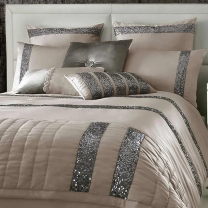 Elegant Look Beige Bridal Quilt Set - 12 Pieces Set with Free Quilt Filling
