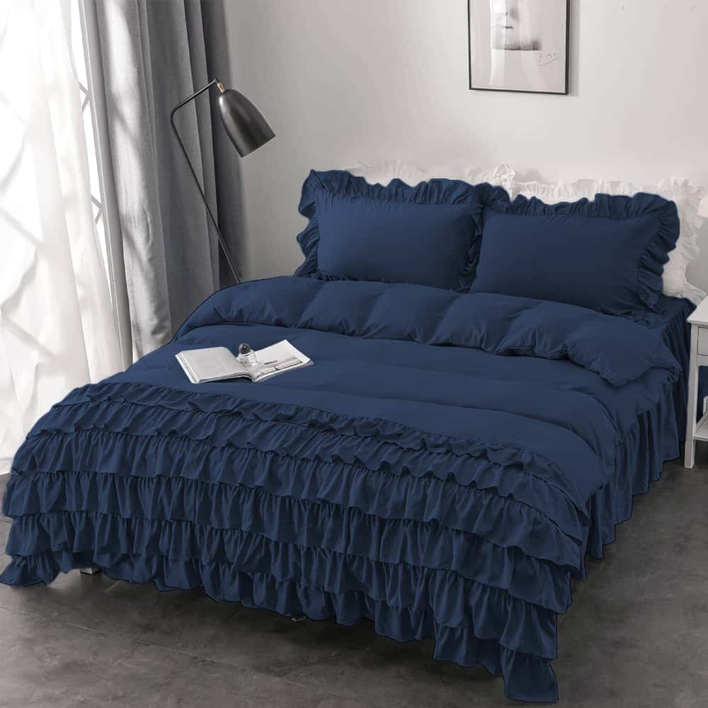 Luxury Ruffle Duvet Set 8 Pieces - Navy Blue