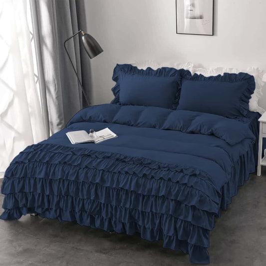 Luxury Ruffle Duvet Set 8 Pieces - Navy Blue