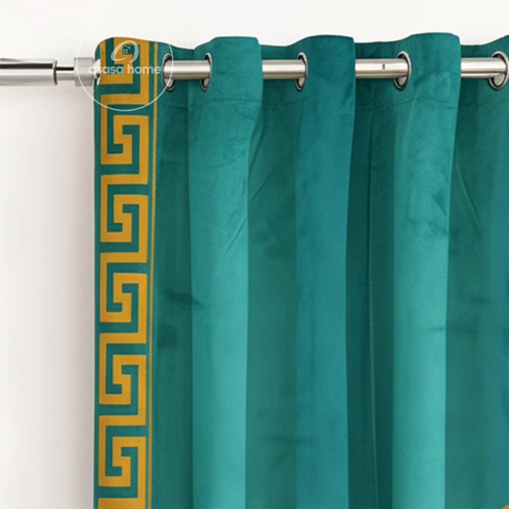 2 Pieces Premium splendid velvet curtain Panels & 2 Belts (Teal & Golden)