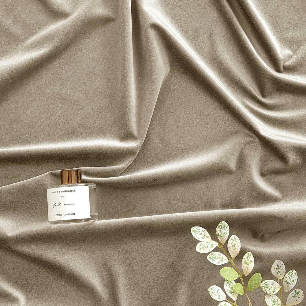 2 Pieces Plain Dyed Velvet Eyelet Curtains - Beige