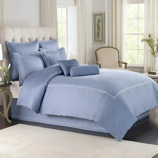 Sky Blue Duvet Set With White Double Baratta Stitch