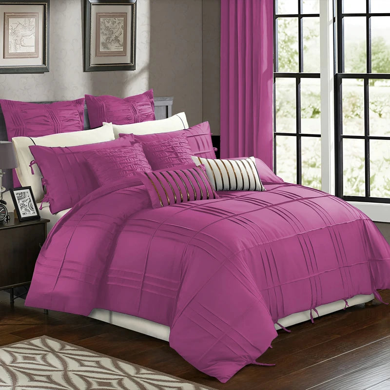 Embellish Pleated Duvet Set - Pink