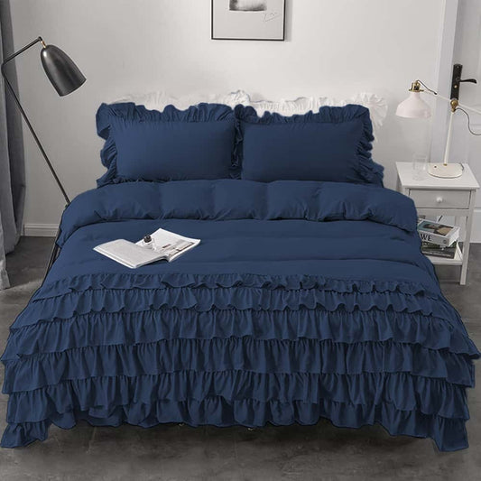 Luxury Ruffle Duvet Set 8 Pieces - Navy Blue