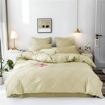 Cross Pleated Duvet Set - yellow