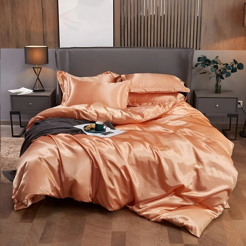 Luxurious Silk Duvet Set - Coral