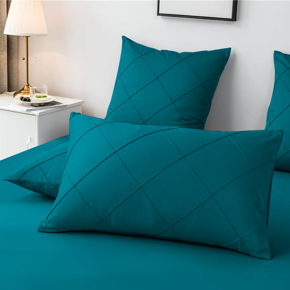 Cross Pleated Duvet Set - Teal