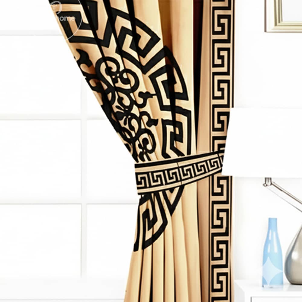2 Pieces Premium splendid velvet curtain Panels & 2 Belts (Golden & Black)