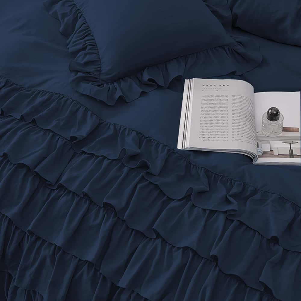 Luxury Ruffle Duvet Set 8 Pieces - Navy Blue