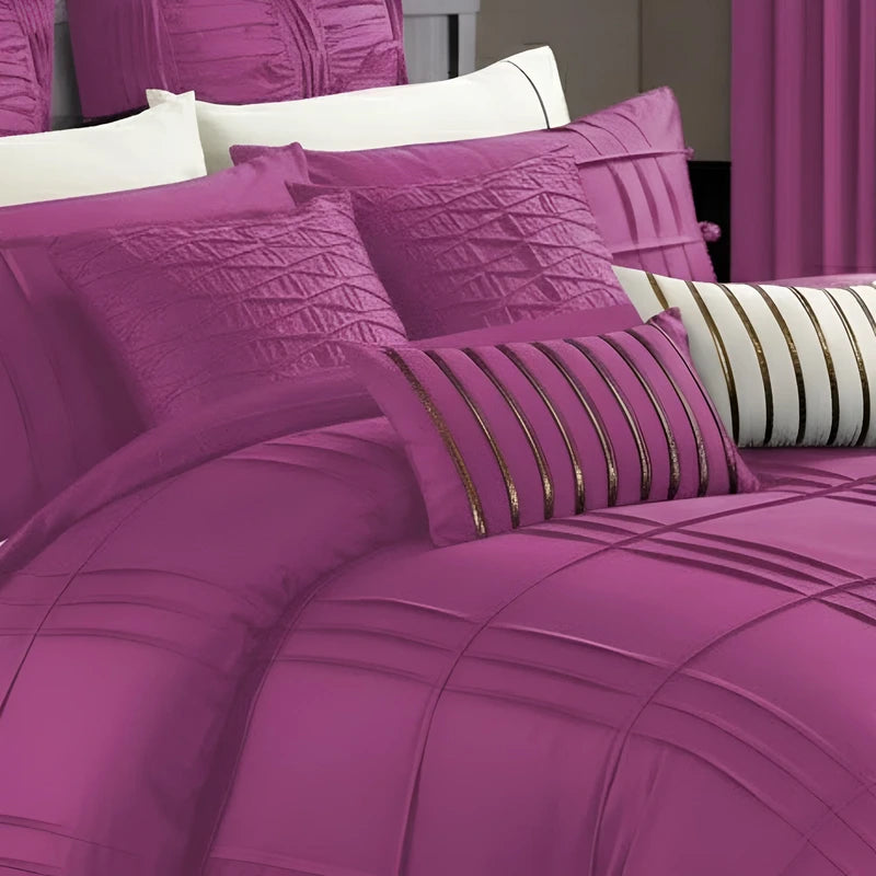 Embellish Pleated Duvet Set - Pink