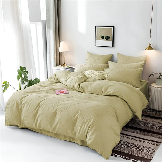 Cross Pleated Duvet Set - yellow