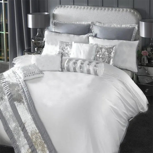 Elegant Look White Bridal Quilt Set - 12 Pieces Set with Free Quilt Filling