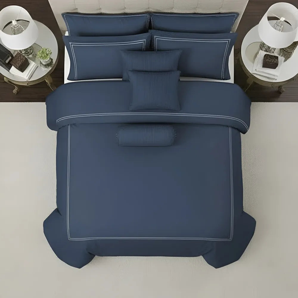 Slate Blue Duvet Set With White Double Baratta Stitch