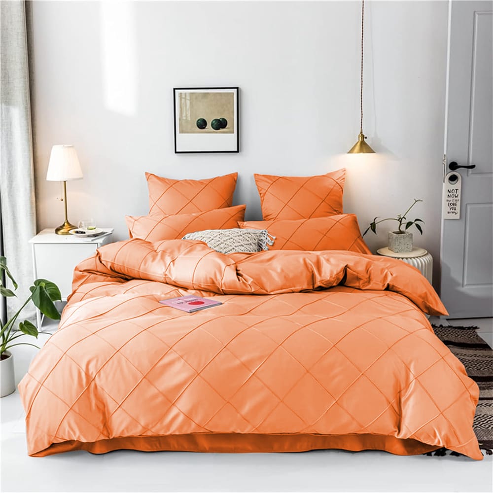 Cross Pleated Duvet Set - Orange
