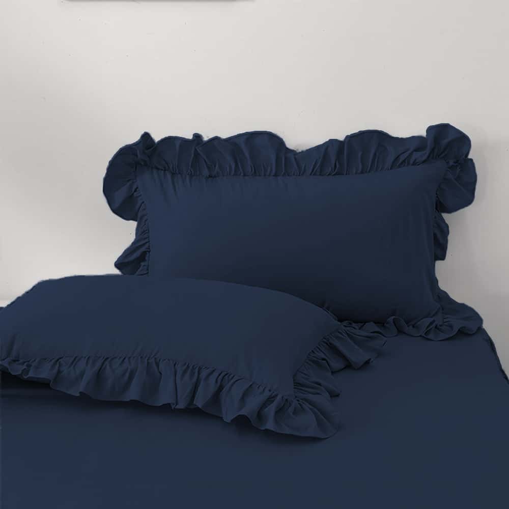 Luxury Ruffle Duvet Set 8 Pieces - Navy Blue