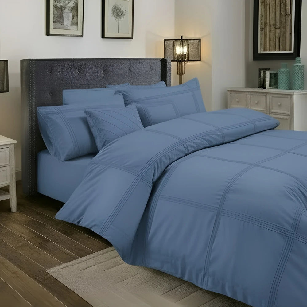 Box Pleated Duvet Set - Sky Blue