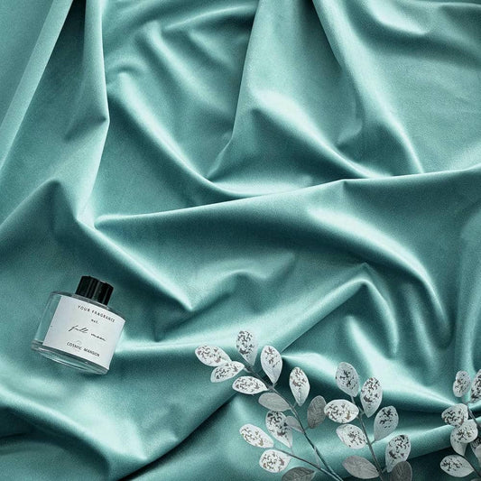 2 Pieces Plain Dyed Velvet Eyelet Curtains - Sea Green