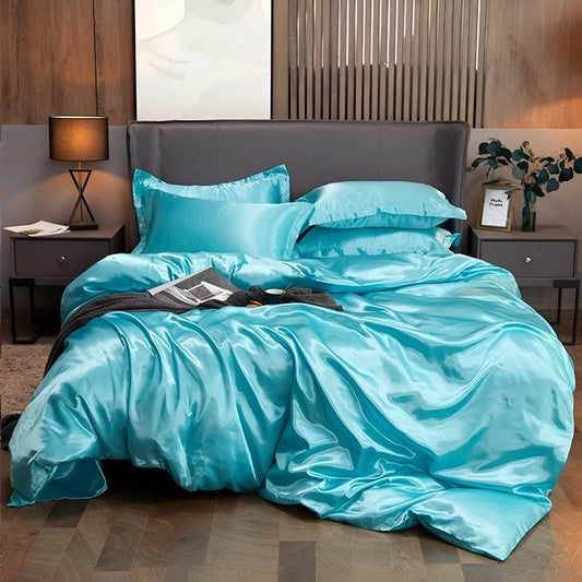Luxurious Silk Duvet Set - Aqua Blue