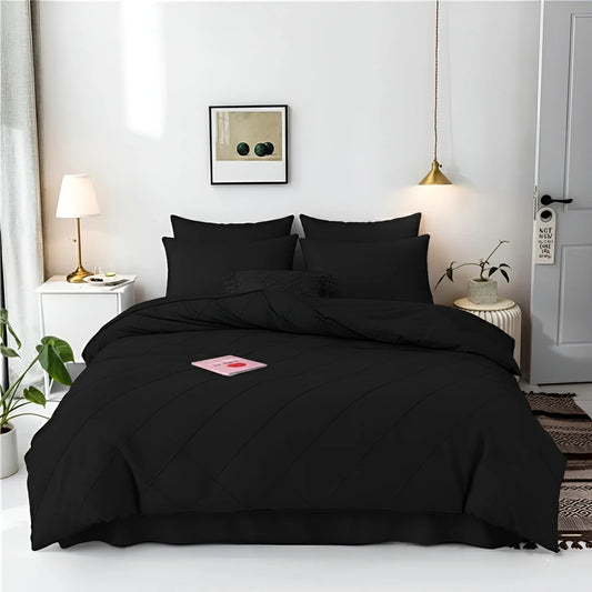 Cross Pleated Duvet Set - Black