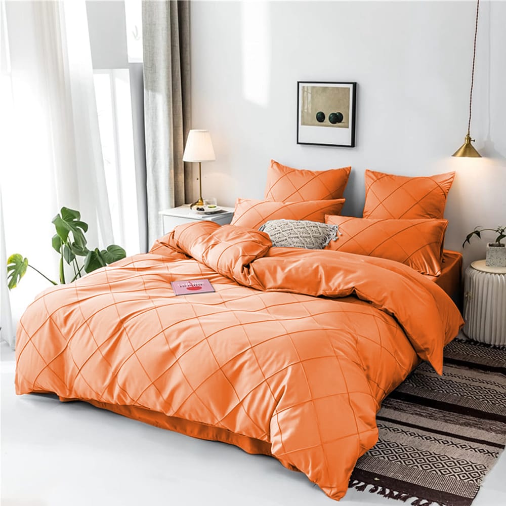 Cross Pleated Duvet Set - Orange