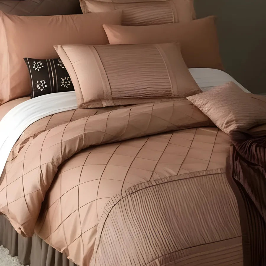 Embellish Pleated Bridal Quilt Set Peach - 12 Pieces Set with Free Quilt Filling