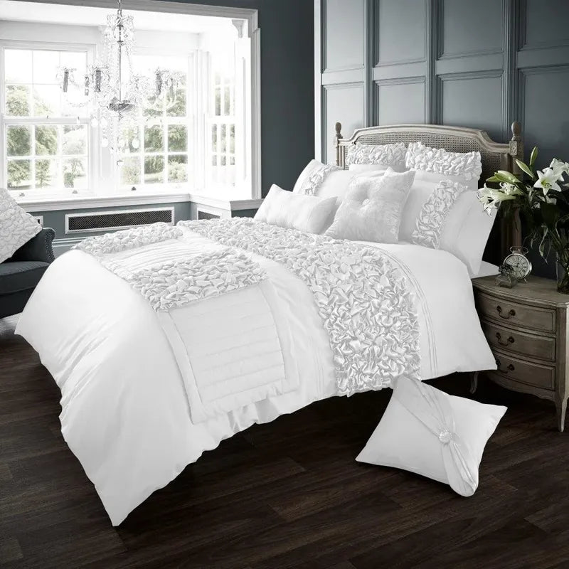 Elegant Bridal Quilt Set White - 12 Pieces with Free Quilt Filling