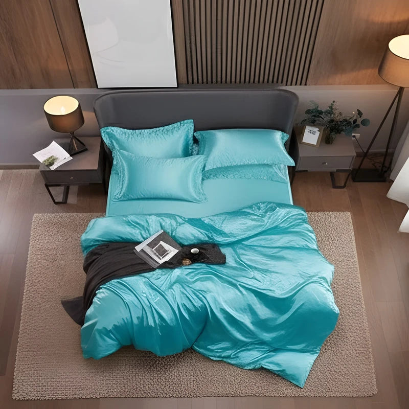 Luxurious Silk Duvet Set - Aqua Blue