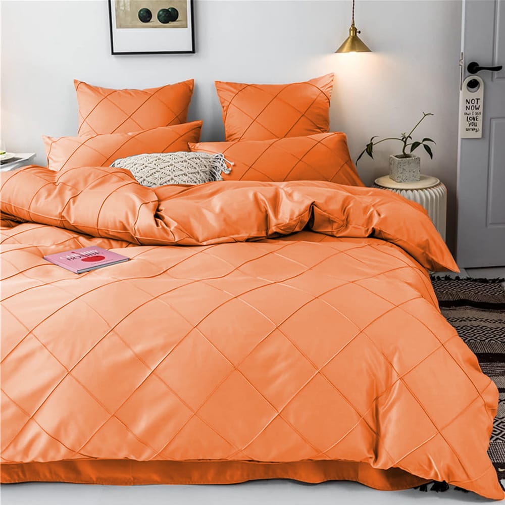Cross Pleated Duvet Set - Orange