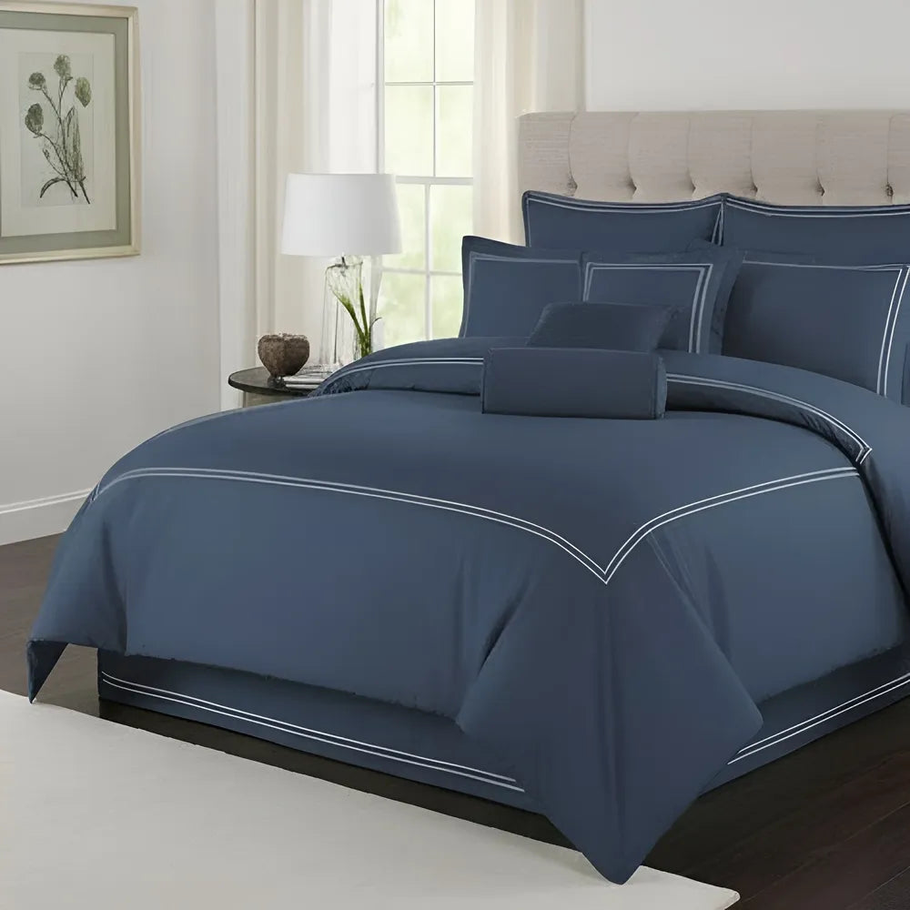 Slate Blue Duvet Set With White Double Baratta Stitch