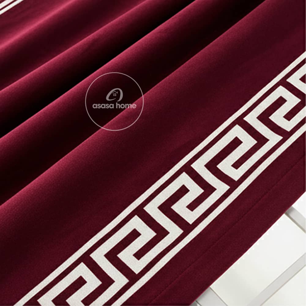 2 Pieces Premium splendid velvet curtain Panels & 2 Belts (Maroon & White)