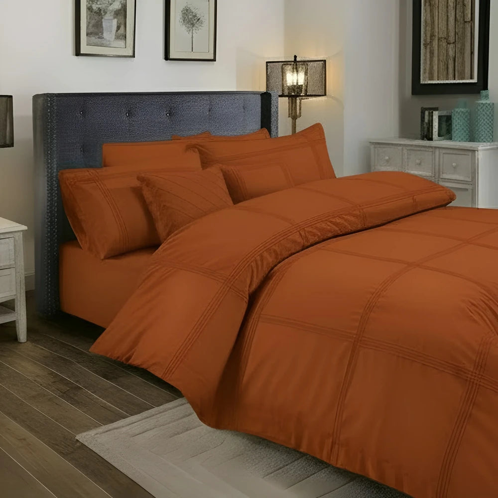 Box Pleated Duvet Set - Orange