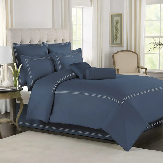 Slate Blue Duvet Set With White Double Baratta Stitch