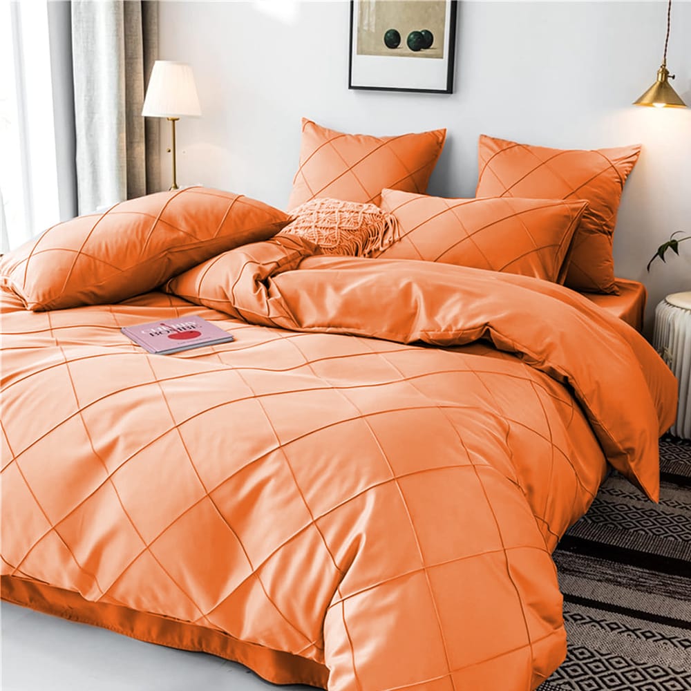 Cross Pleated Duvet Set - Orange