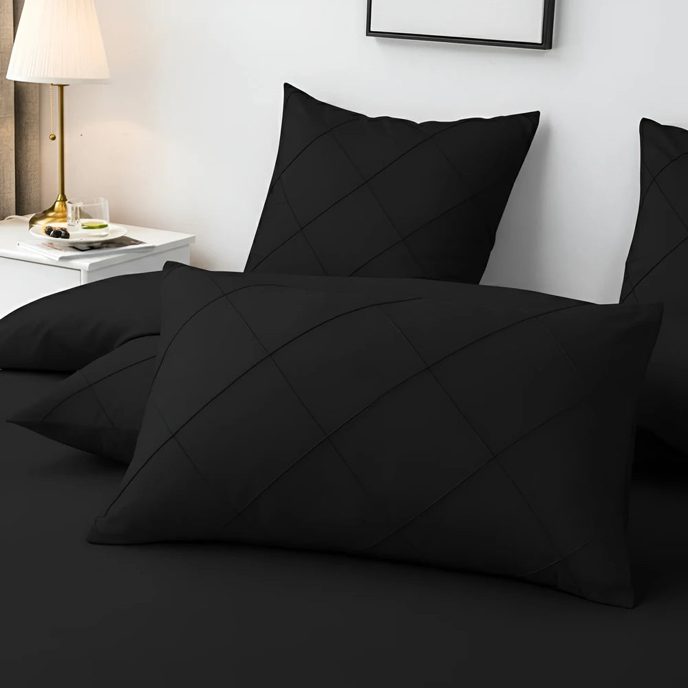 Cross Pleated Duvet Set - Black