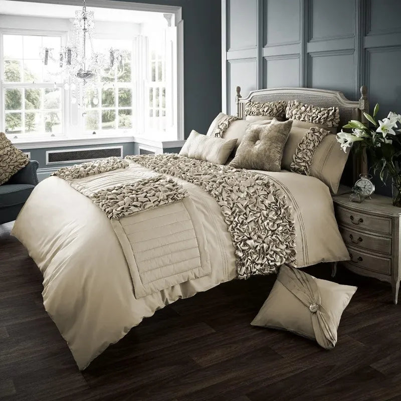 Elegant Bridal Quilt Set Beige - 12 Pieces with Free Quilt Filling