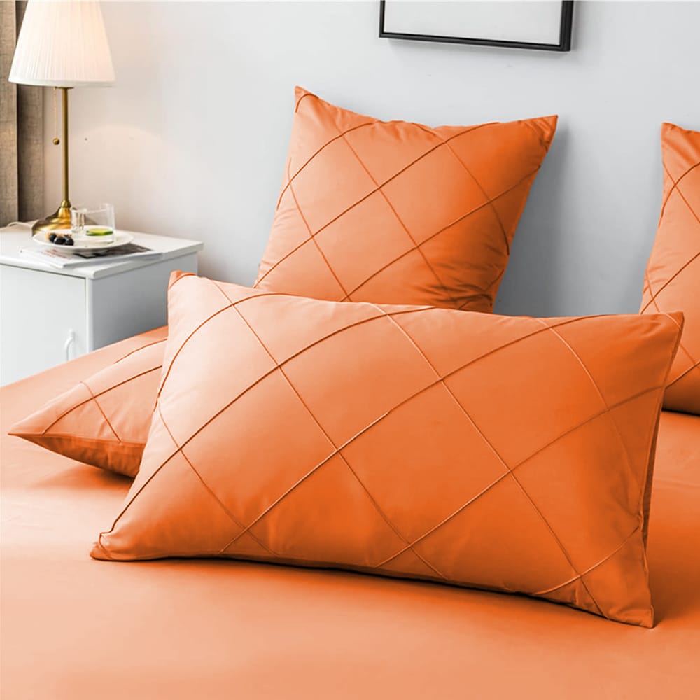 Cross Pleated Duvet Set - Orange