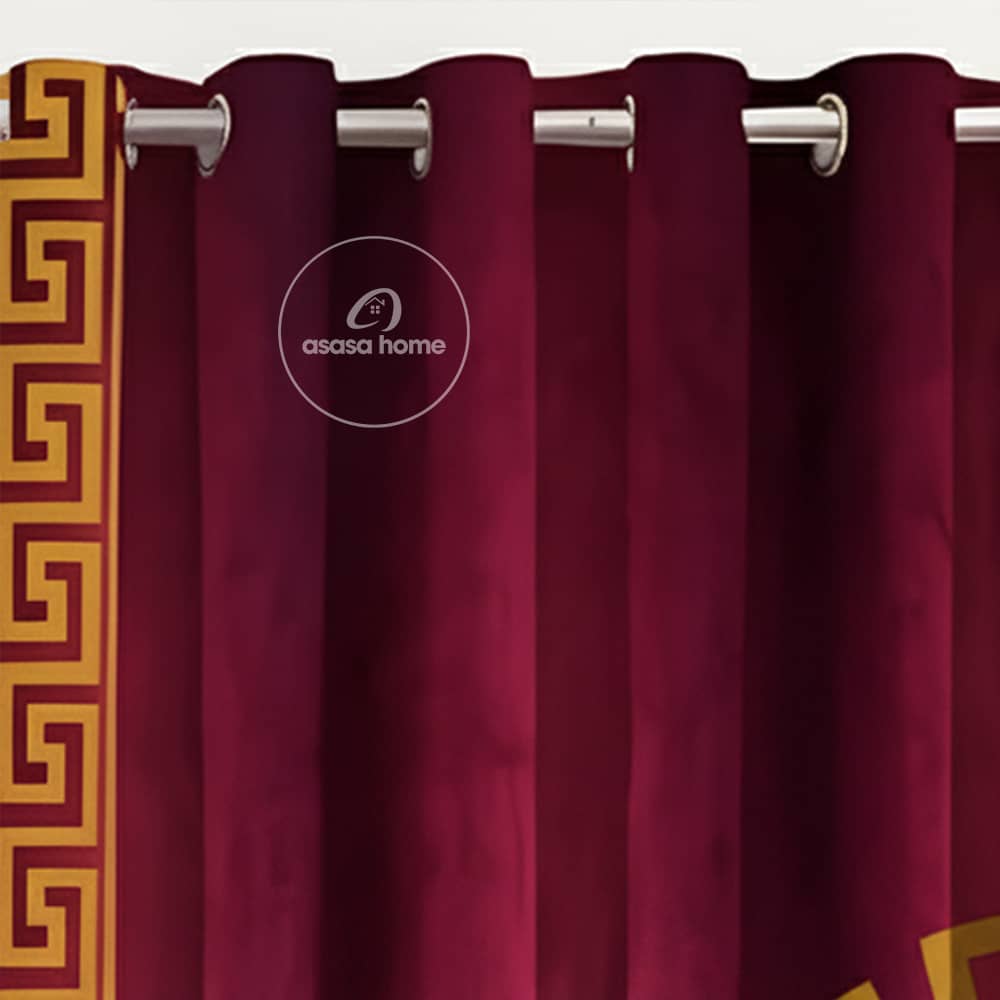 2 Pieces Premium splendid velvet curtain Panels & 2 Belts (Maroon & Golden)