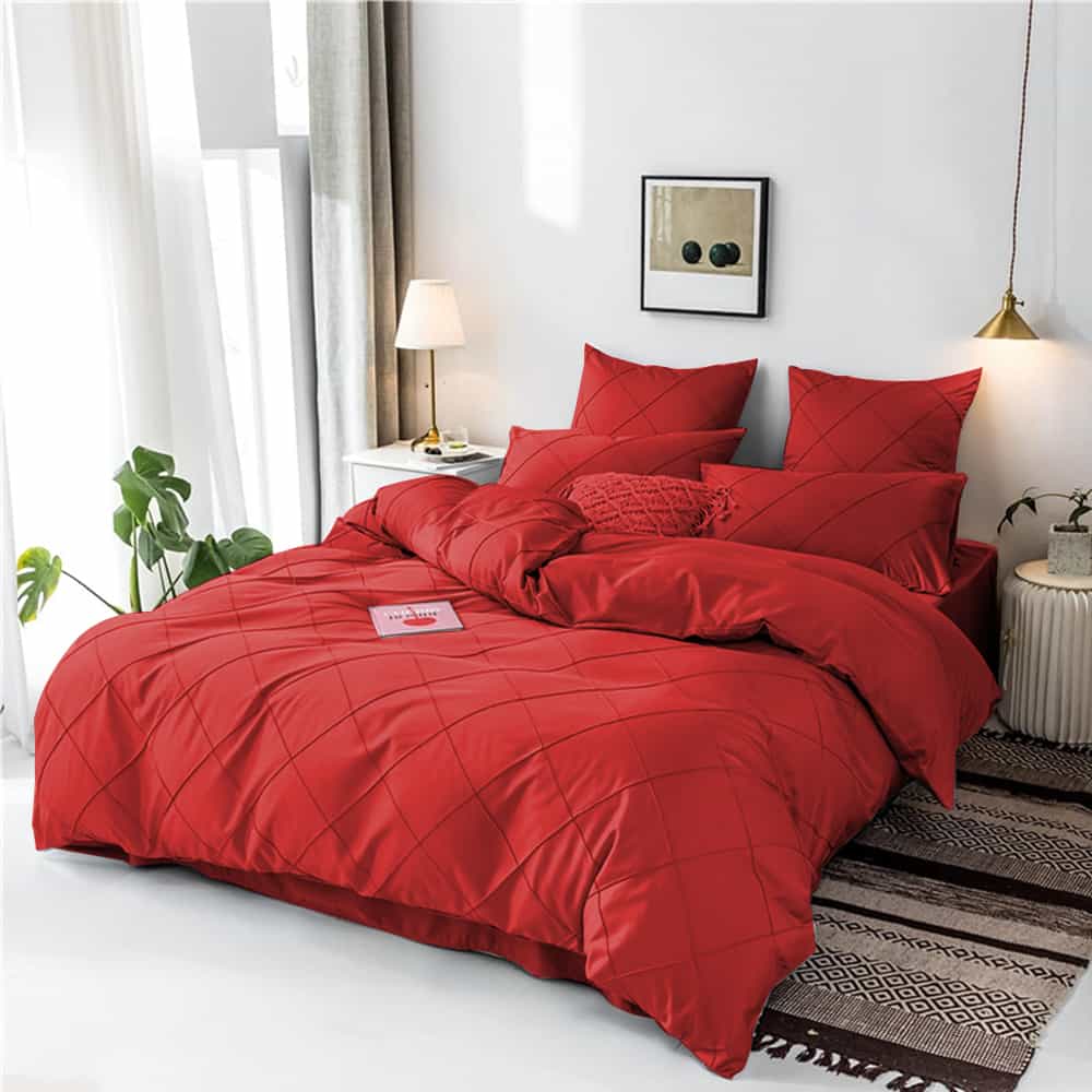 Cross Pleated Duvet Set - Red