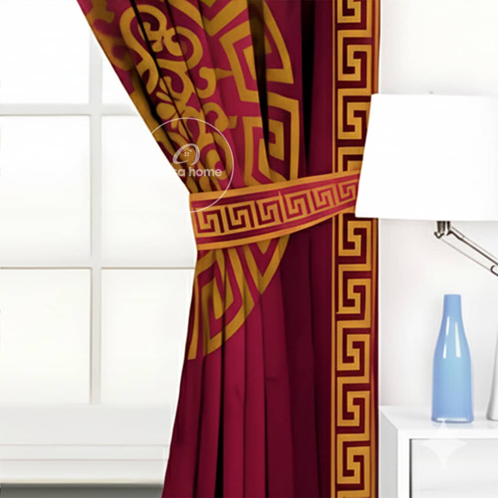 2 Pieces Premium splendid velvet curtain Panels & 2 Belts (Maroon & Golden)
