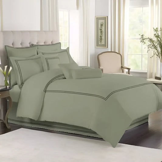 Olive Green Duvet Set With Black Double Baratta Stitch