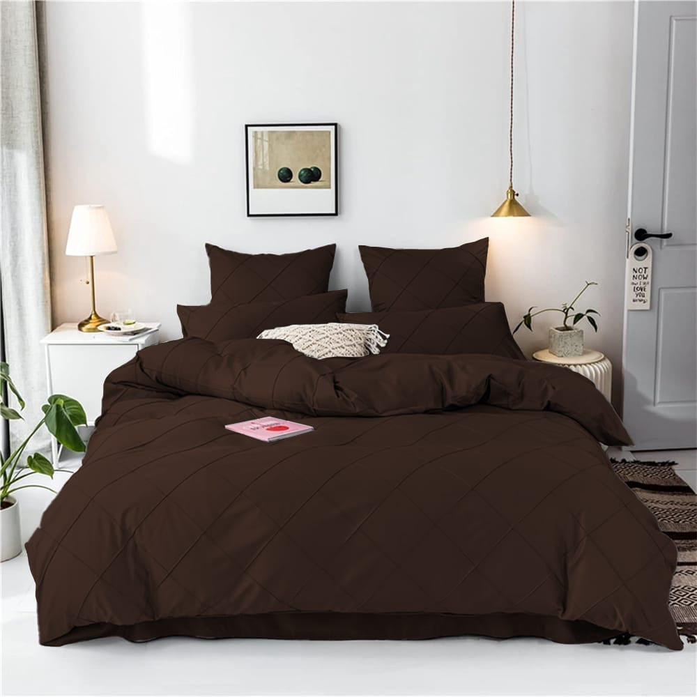 Cross Pleated Duvet Set - Chocolate
