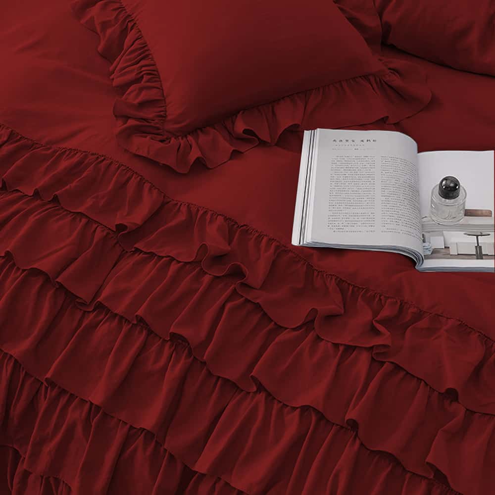 Luxury Ruffle Duvet Set 8 Pieces - Red
