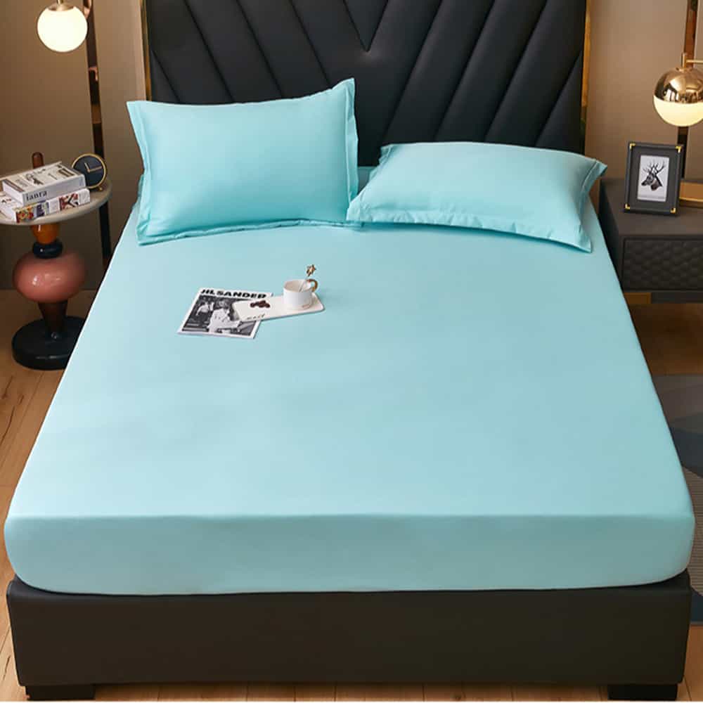 Rich Cotton Fitted Sheet with Pillow covers - Sky Blue