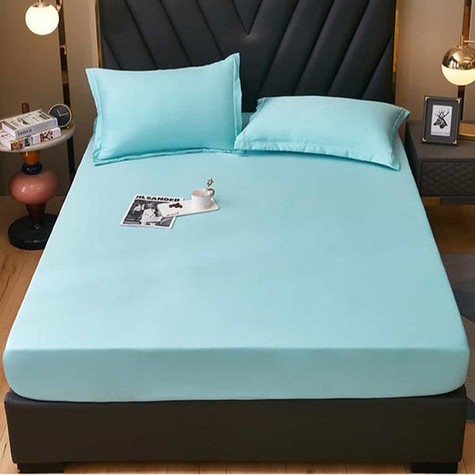 Rich Cotton Fitted Sheet with Pillow covers - Sky Blue
